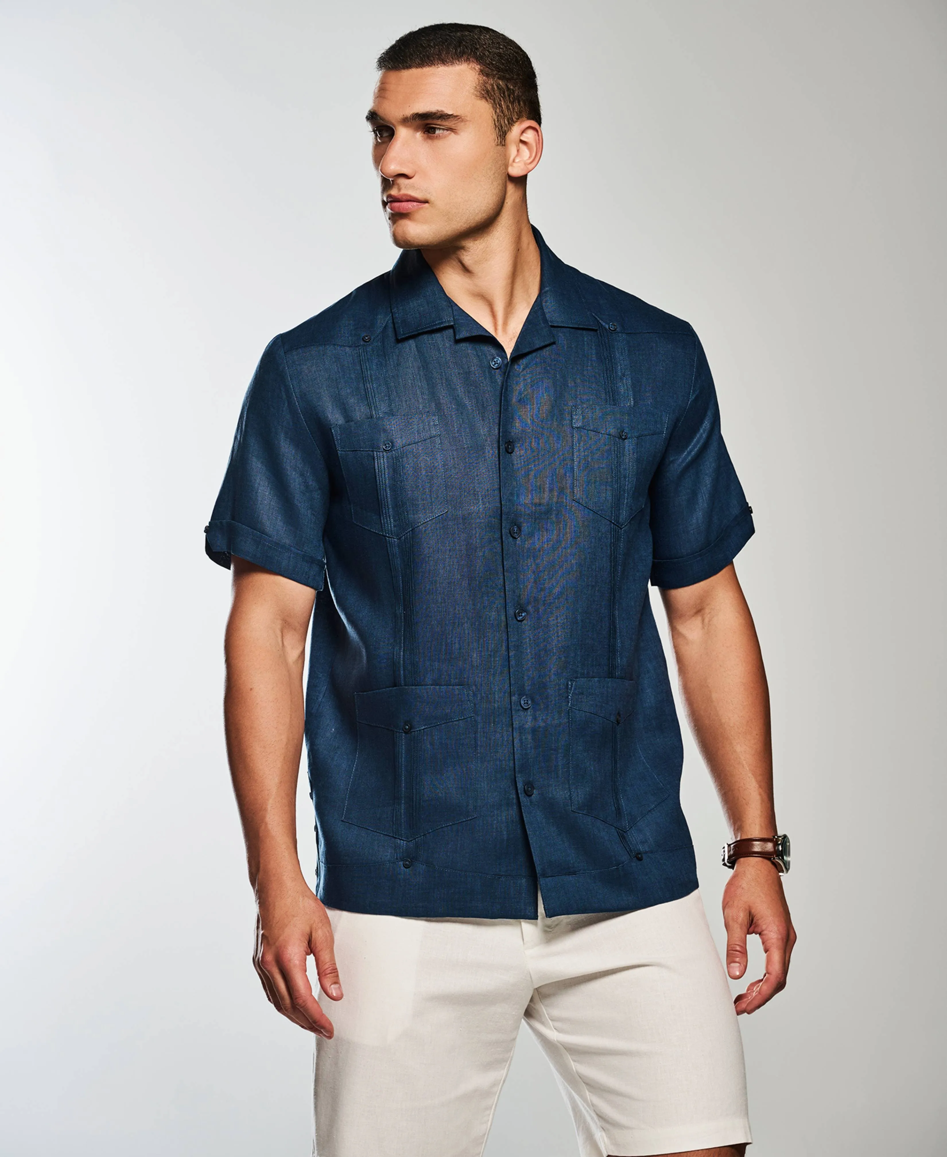 100% Linen Classic Guayabera Shirt - Short Sleeve