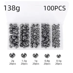 100pcs 138g 132g Round Split Shot Fishing Sinkers Weights Set Removable
