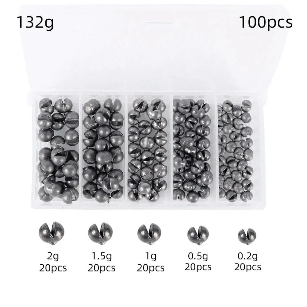 100pcs 138g 132g Round Split Shot Fishing Sinkers Weights Set Removable