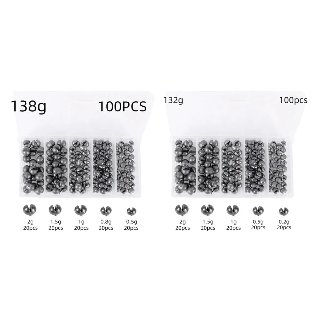 100pcs 138g 132g Round Split Shot Fishing Sinkers Weights Set Removable