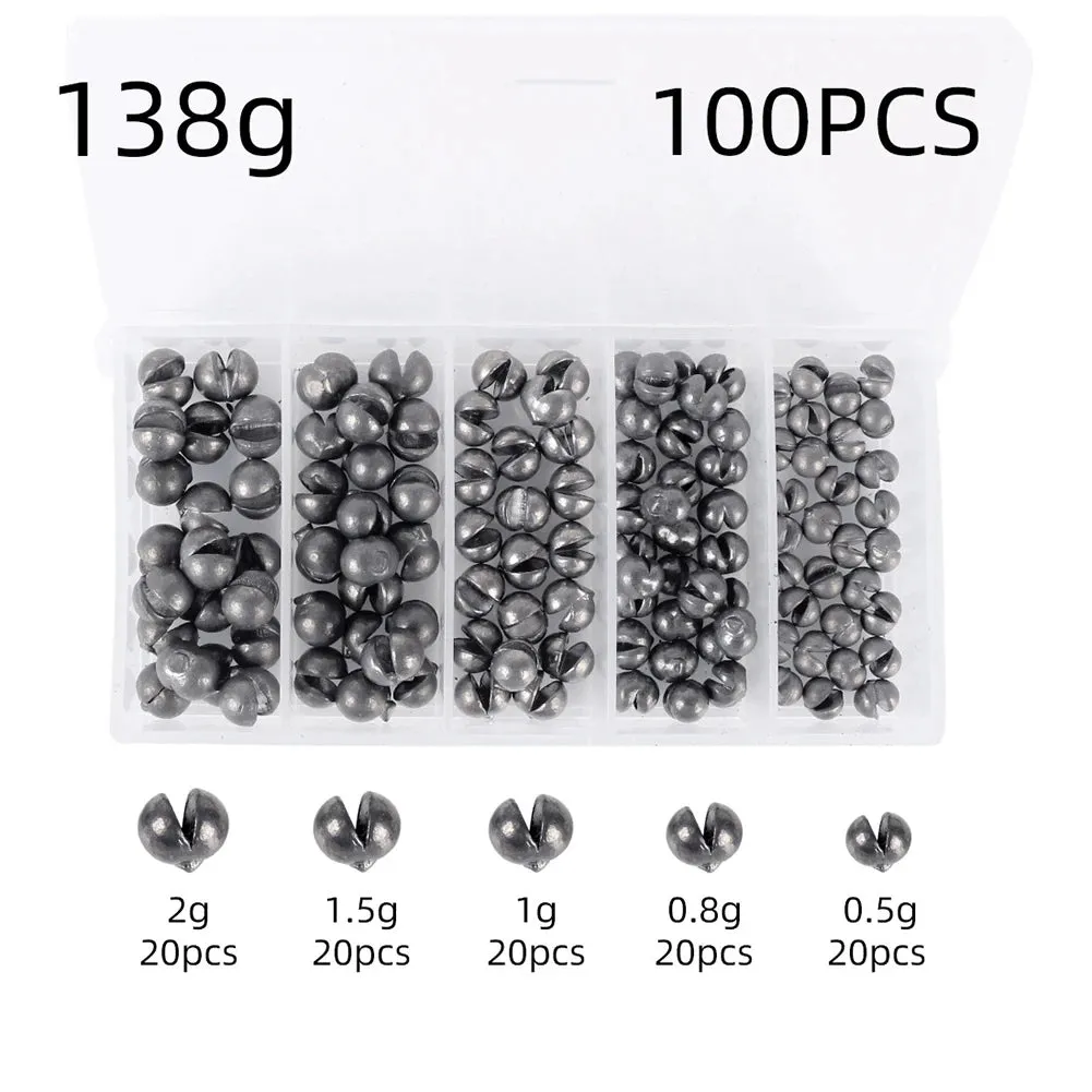 100pcs 138g 132g Round Split Shot Fishing Sinkers Weights Set Removable