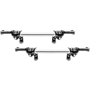 14 Gauge 9/16 Clear Gem Western Revolver Gun Barbell Nipple Ring Set