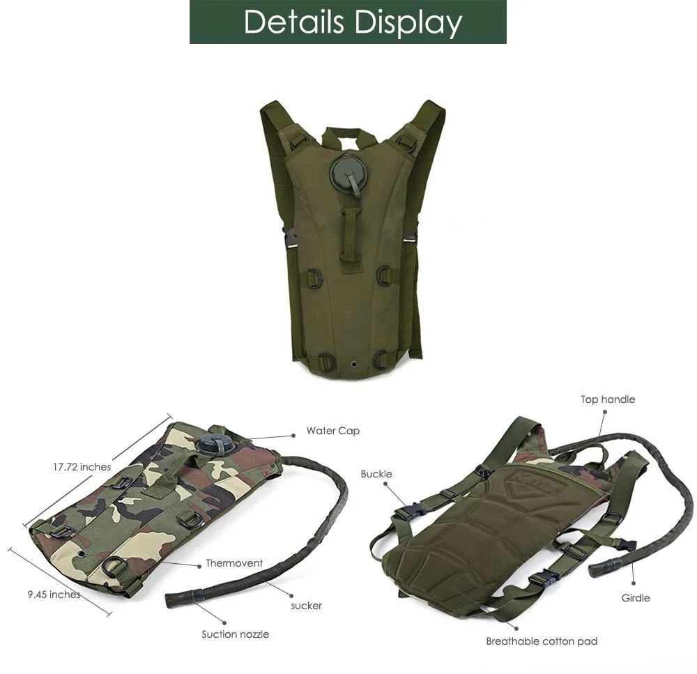 3L Water Pouch Knapsack Tactical Camp Hydration Backpack