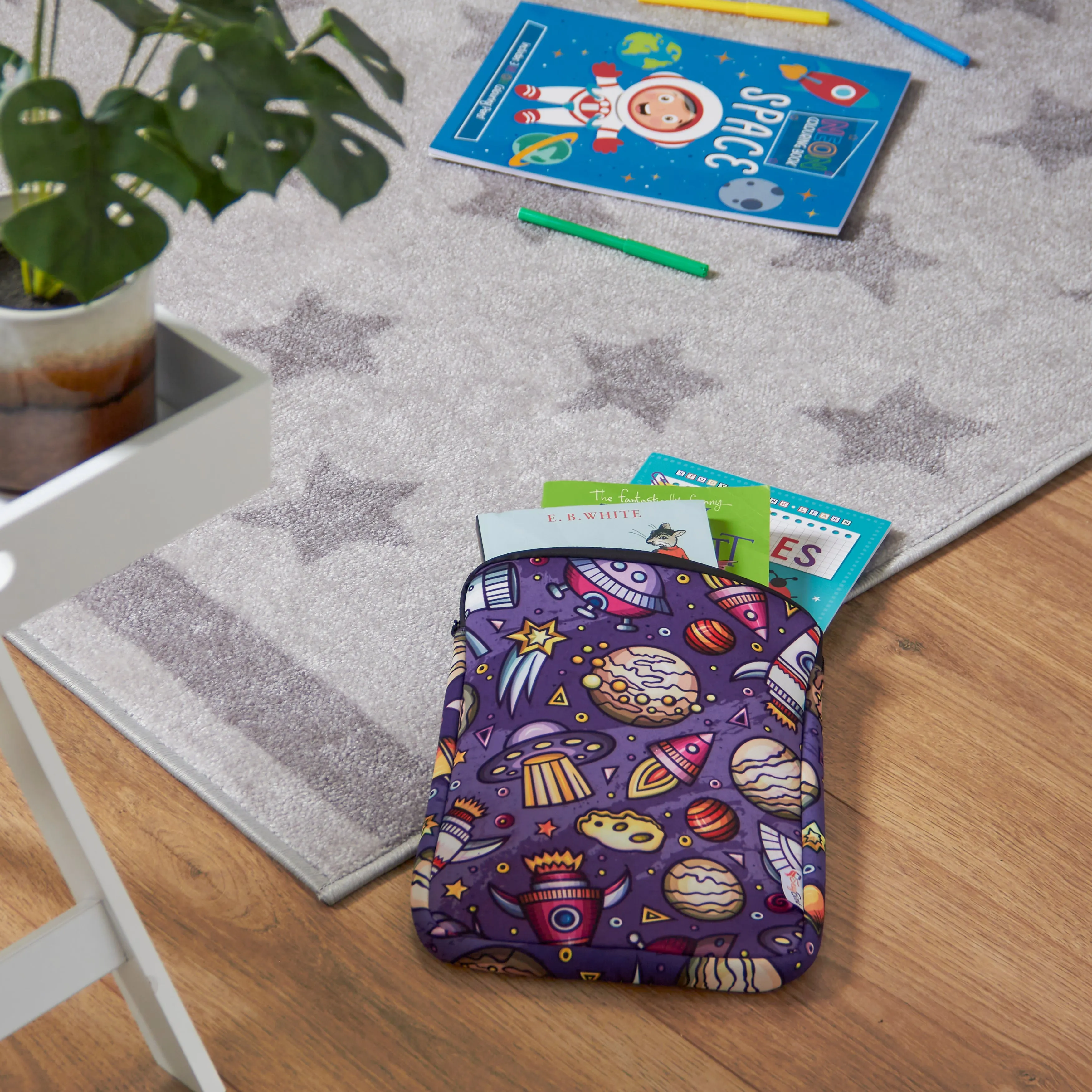 Above & Beyond - High Quality Book Pouch / Book Sleeve Space Themed - Purple