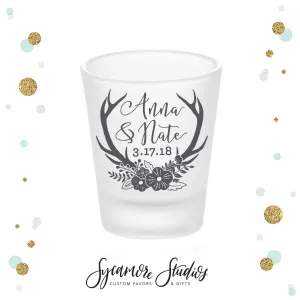 Antlers and Roses - Frosted Shot Glass #1F