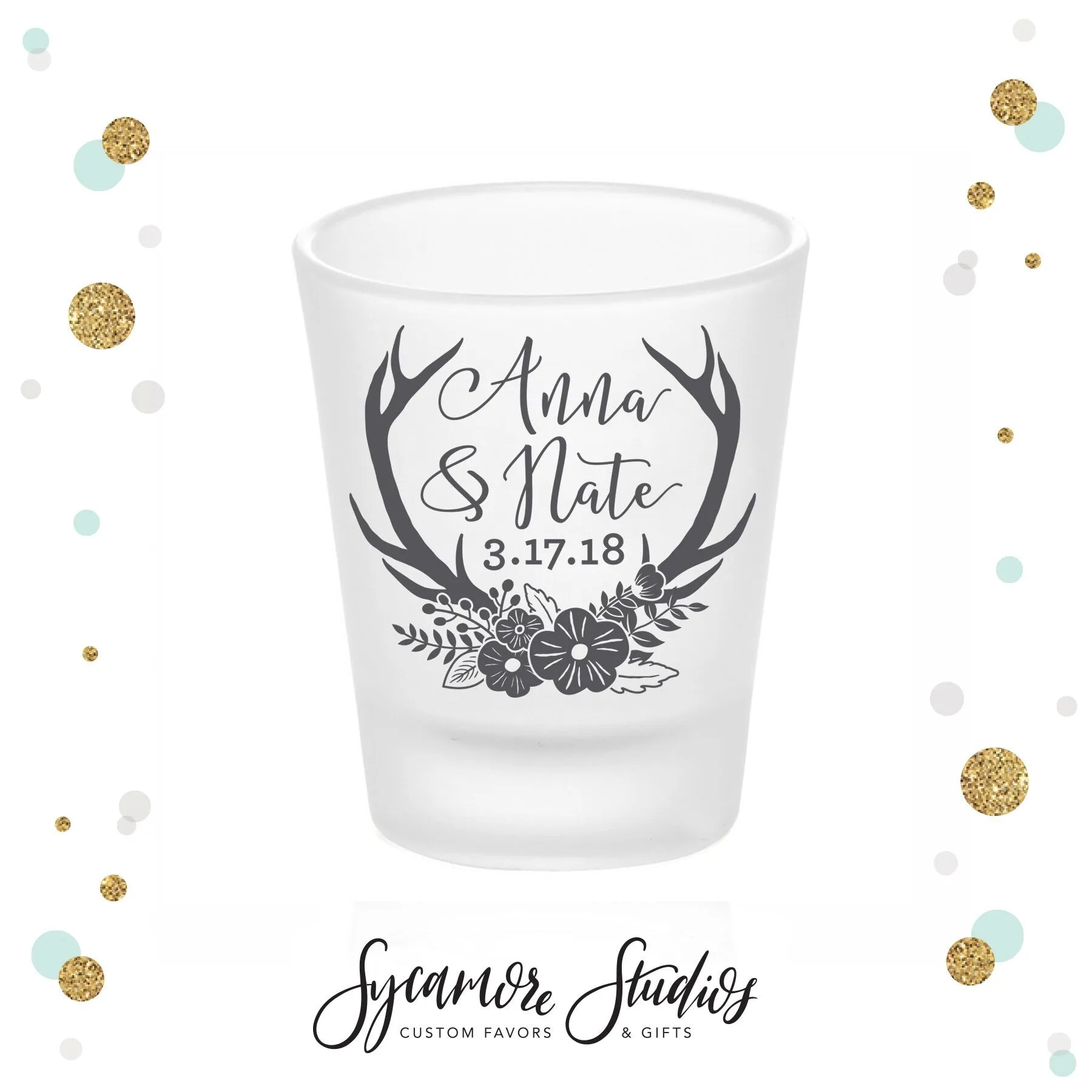 Antlers and Roses - Frosted Shot Glass #1F