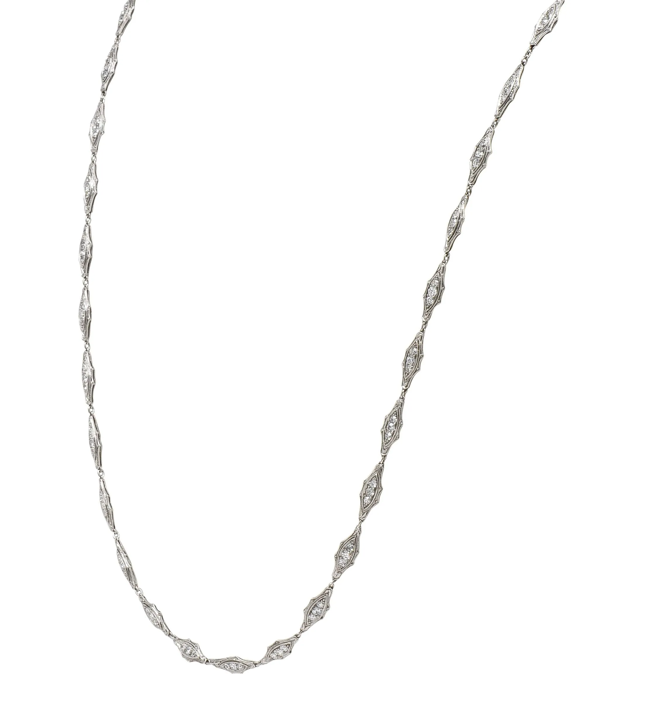 Art Deco 1920 4.60 CTW Diamond Platinum Fancy Link Antique Chain Necklace