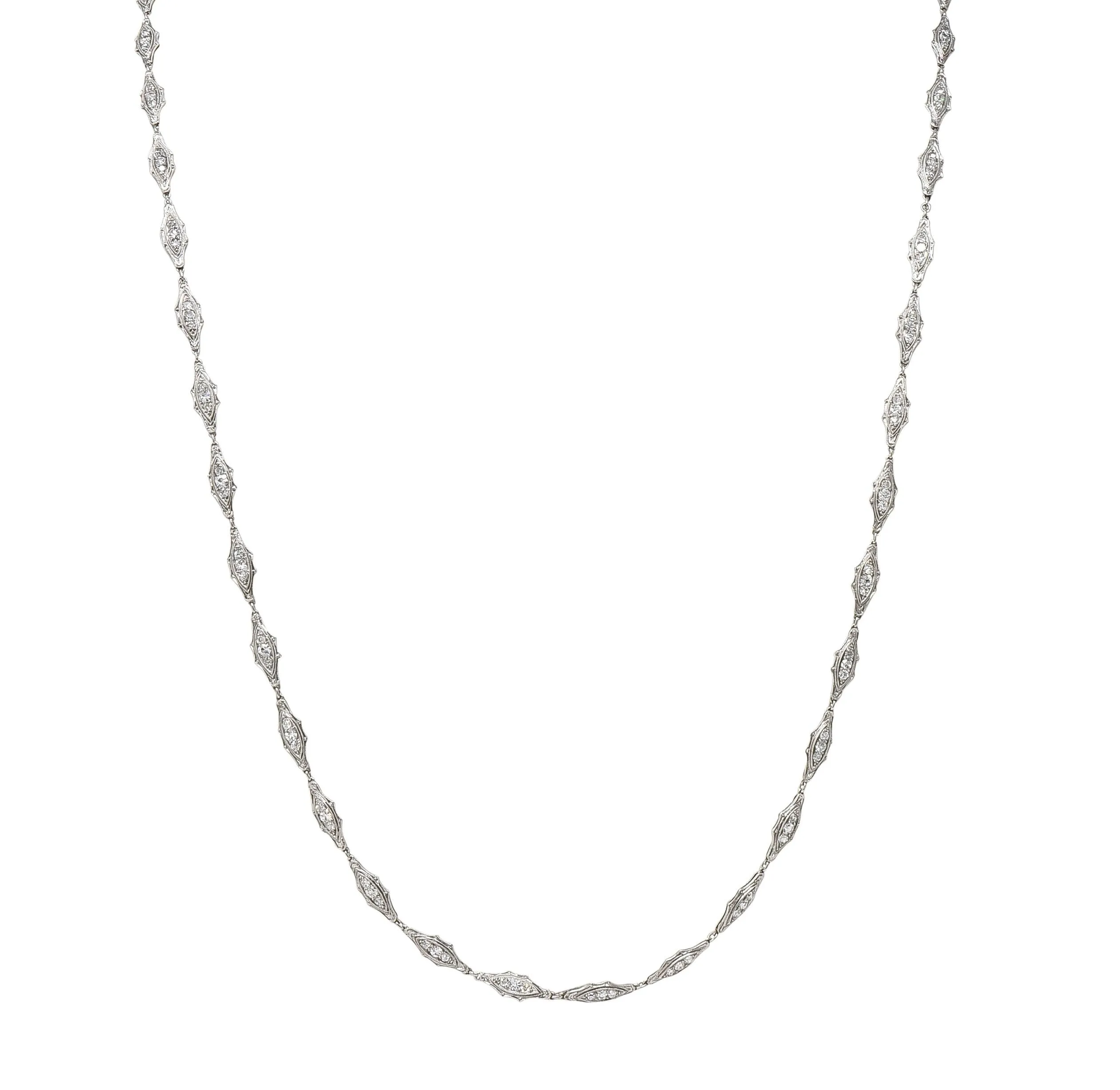 Art Deco 1920 4.60 CTW Diamond Platinum Fancy Link Antique Chain Necklace