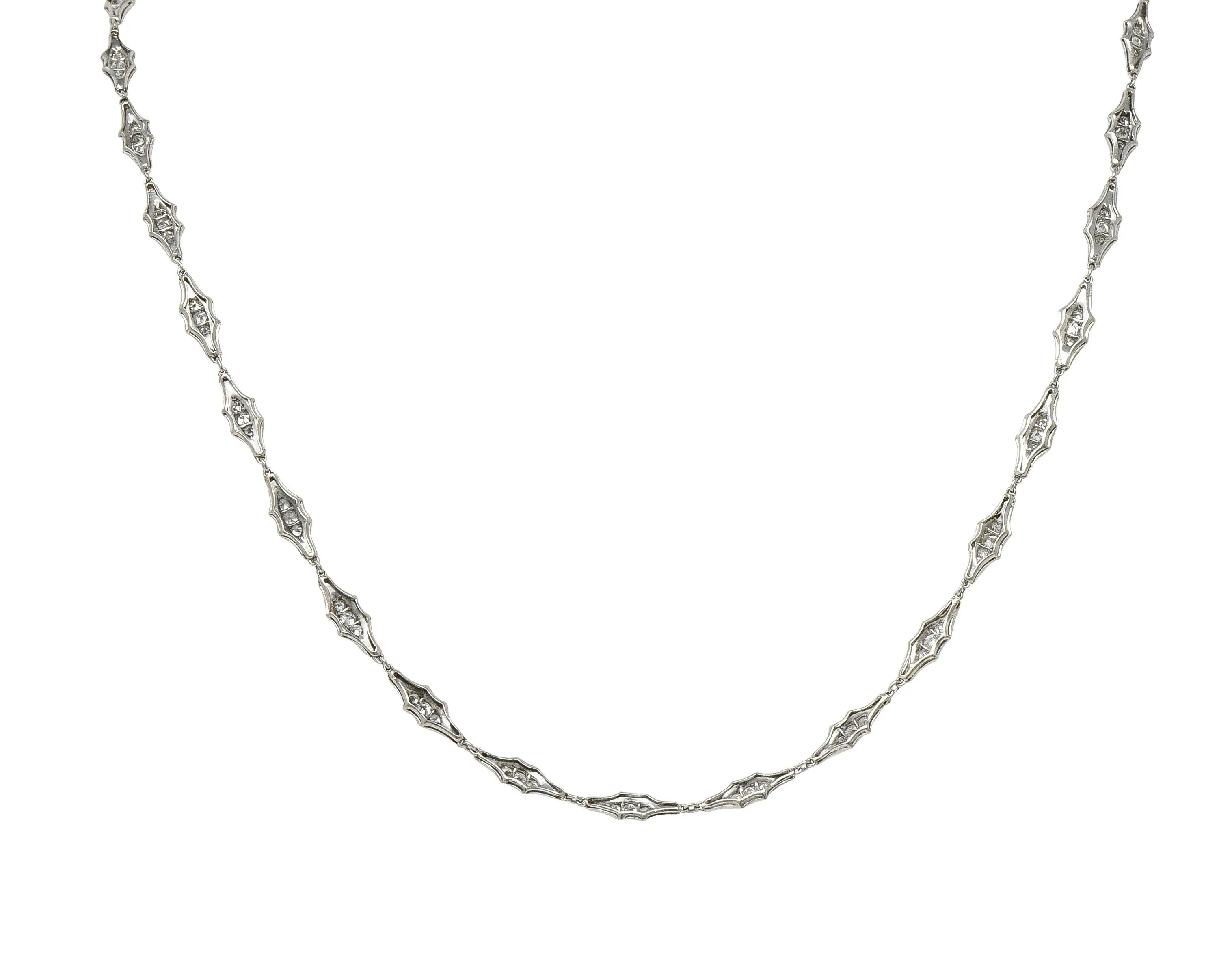 Art Deco 1920 4.60 CTW Diamond Platinum Fancy Link Antique Chain Necklace