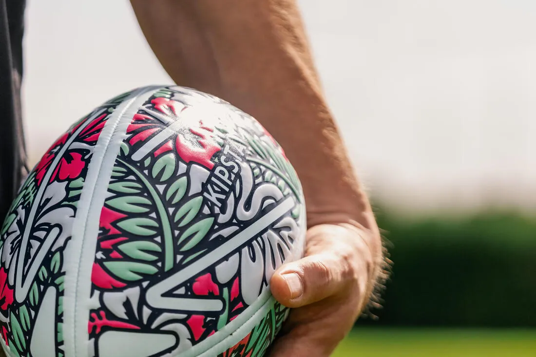 BALLON DE BEACH RUGBY - TIKI TAILLE 3 VERT / ROSE / BLEU