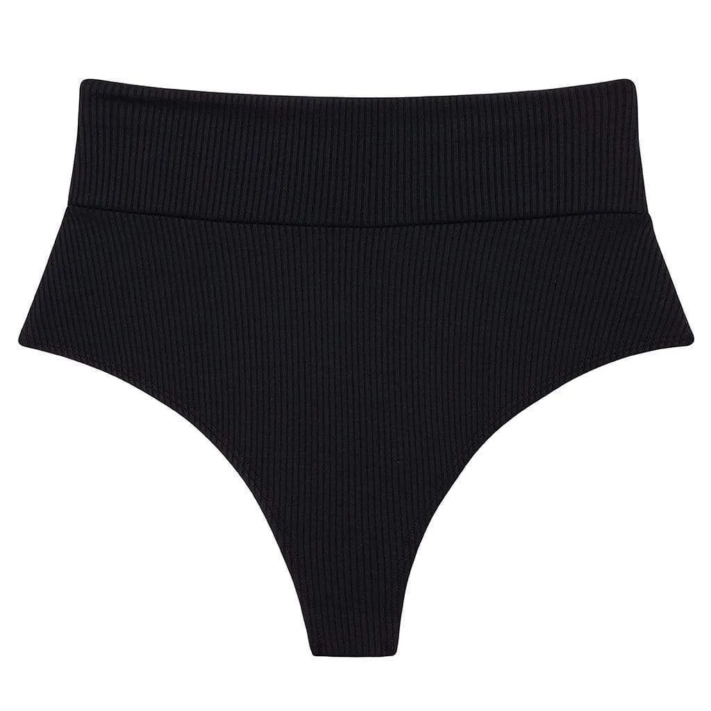 Black Rib Added Coverage High Rise Bikini bottom