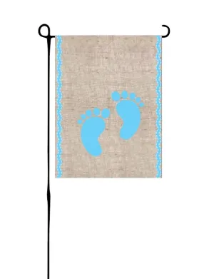 Blue Baby Feet on Faux Burlap Garden Flag