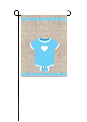 Blue Baby Onesie on Faux Burlap Garden Flag