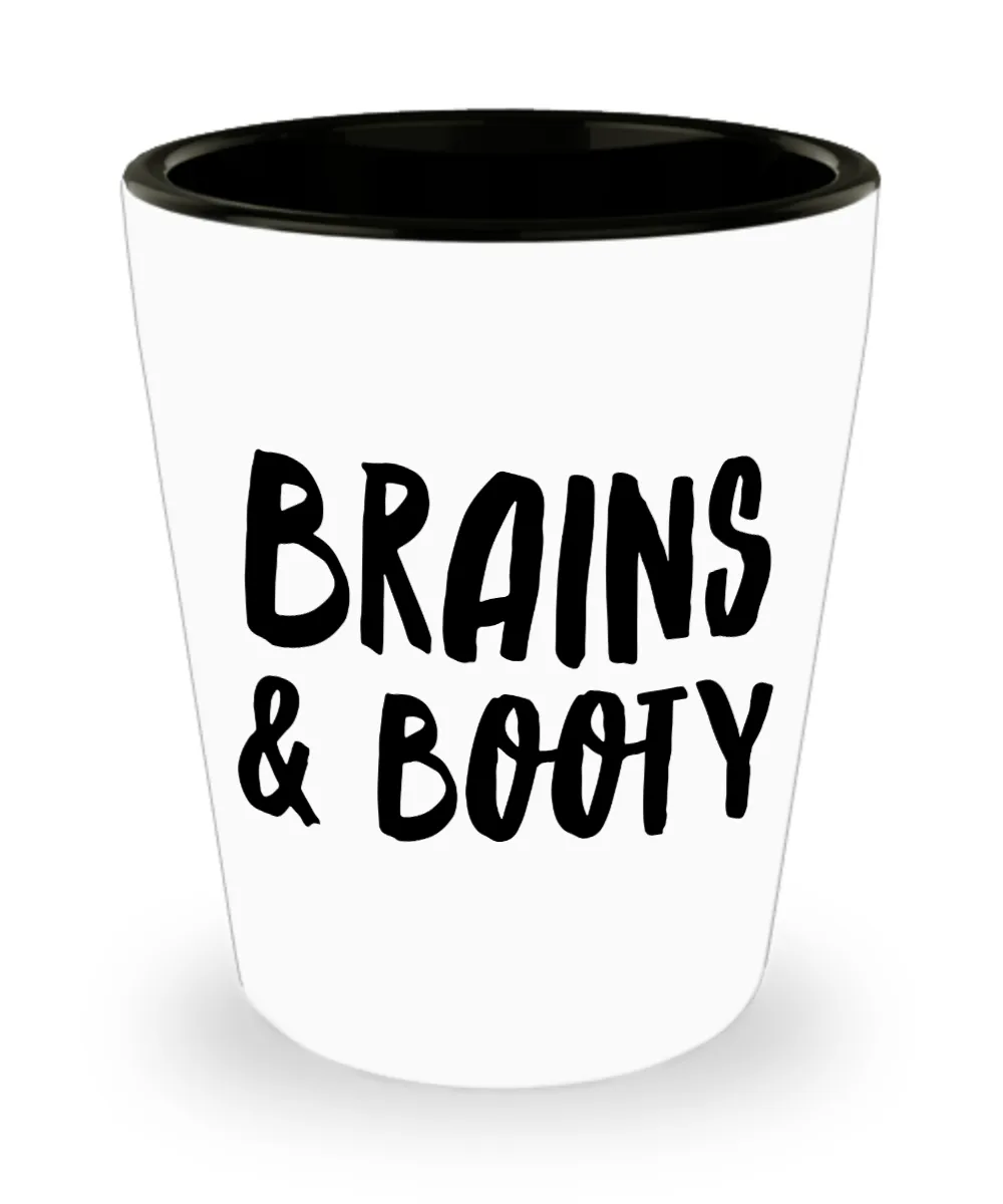 Brains & Booty Ceramic Shot Glass for Her Funny Galentines Day Gifts Girlfriend Gift Idea