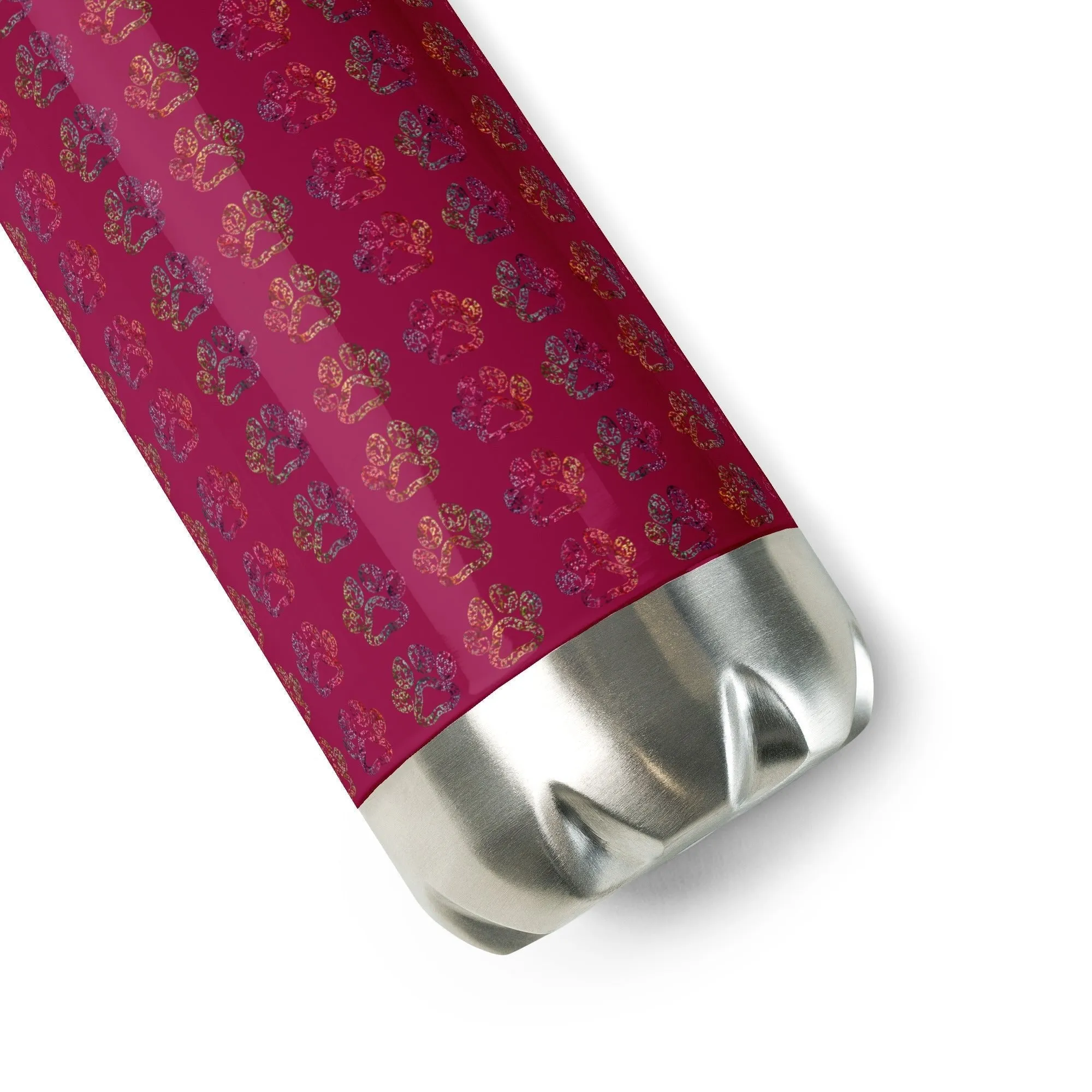 Burgundy Paw Prints Water Bottle