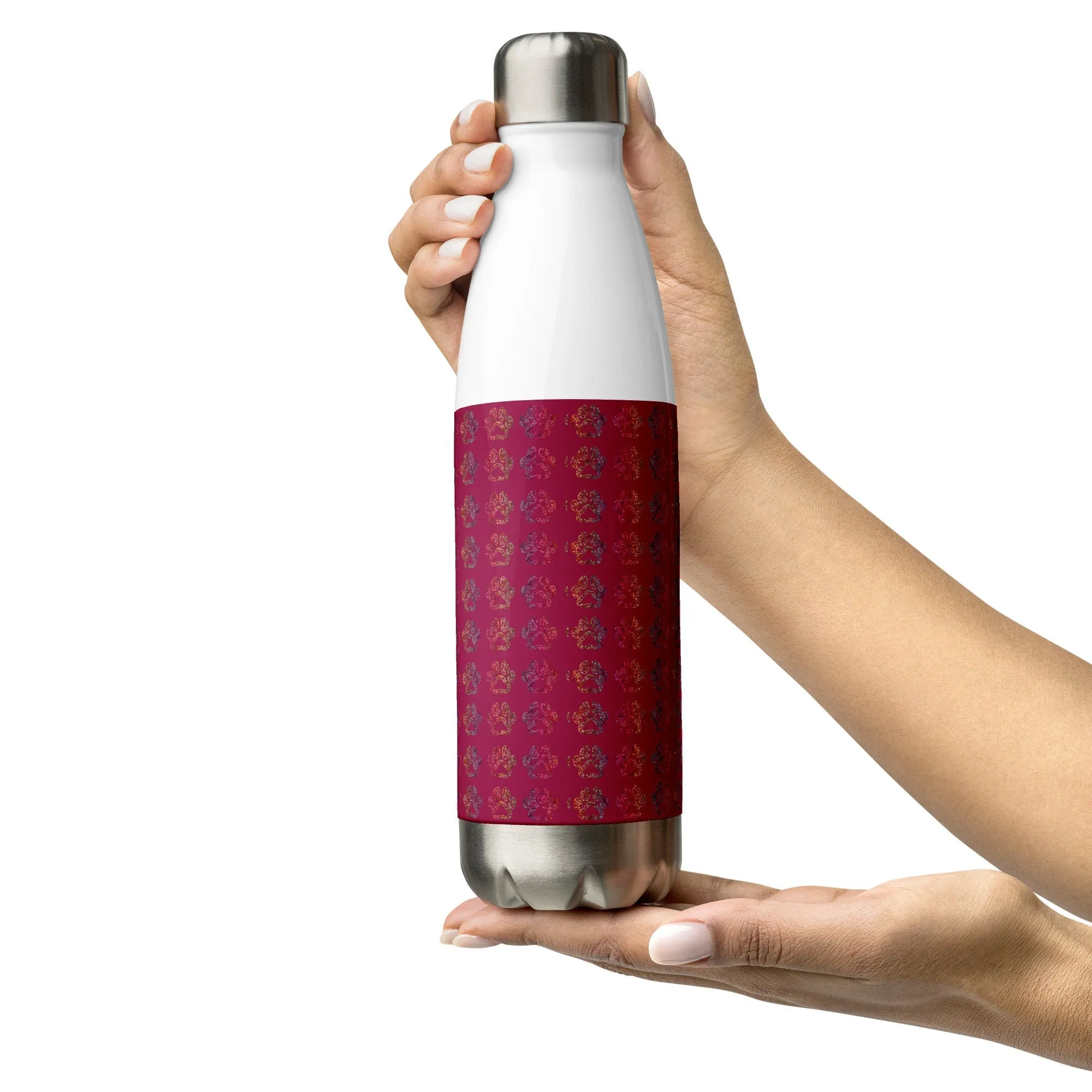 Burgundy Paw Prints Water Bottle