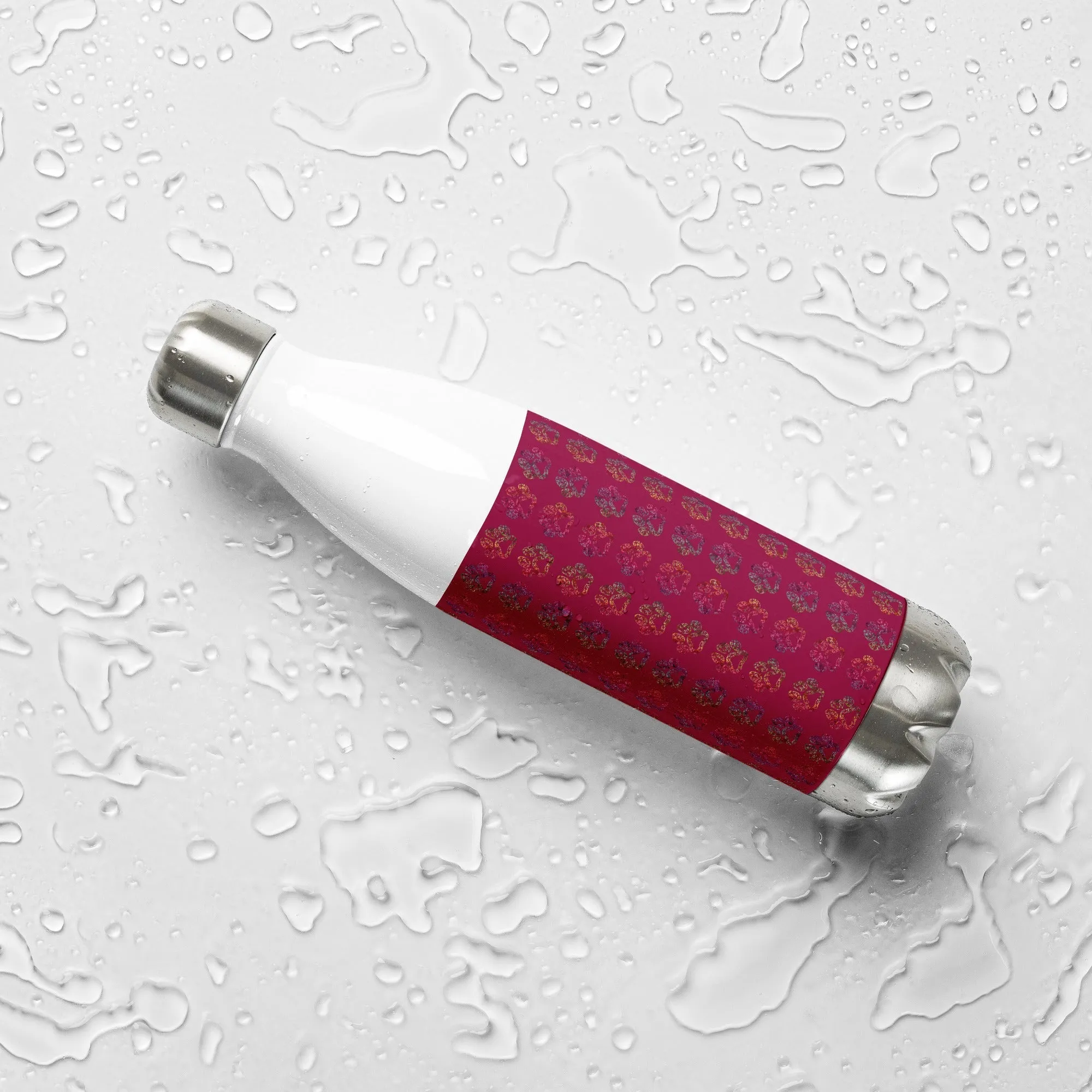 Burgundy Paw Prints Water Bottle