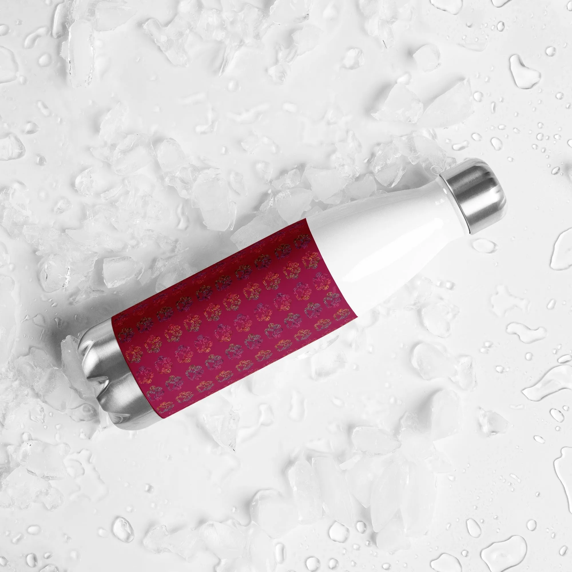 Burgundy Paw Prints Water Bottle