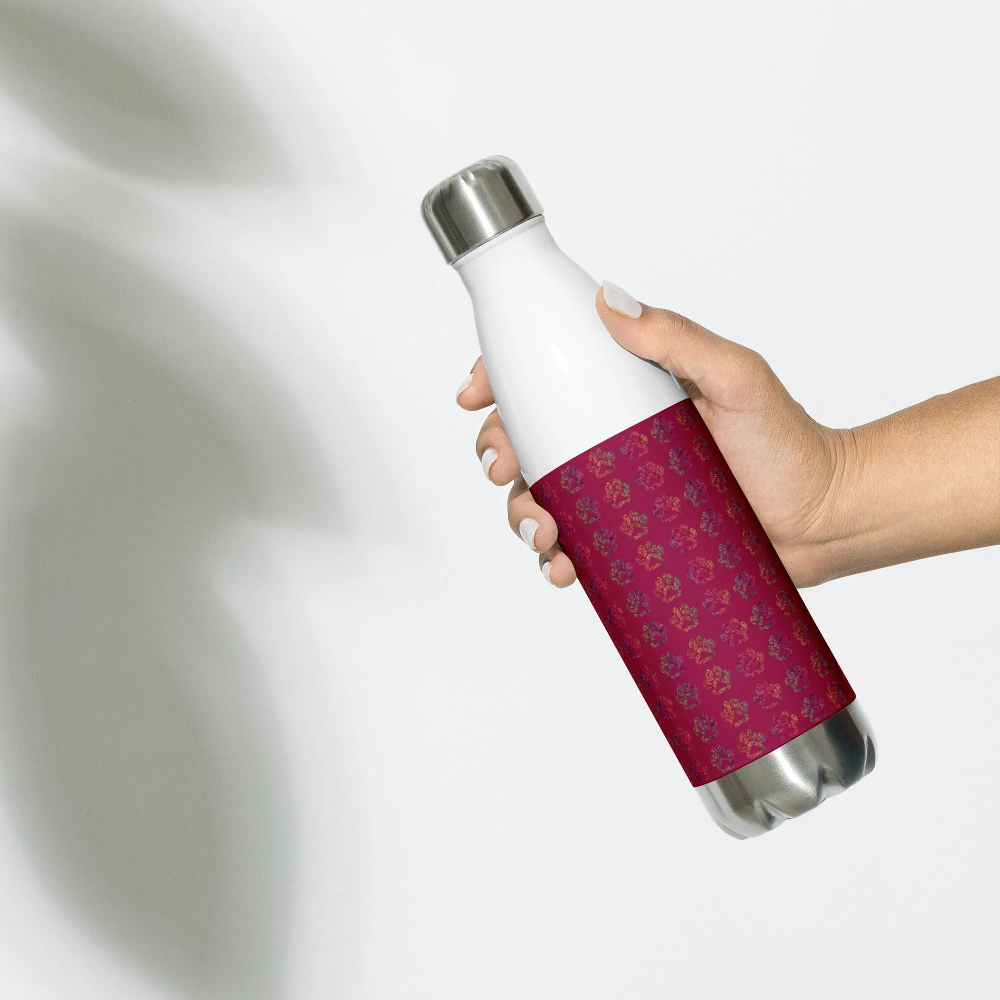 Burgundy Paw Prints Water Bottle