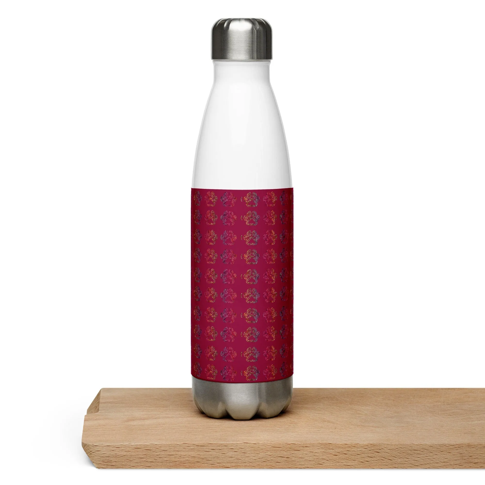 Burgundy Paw Prints Water Bottle