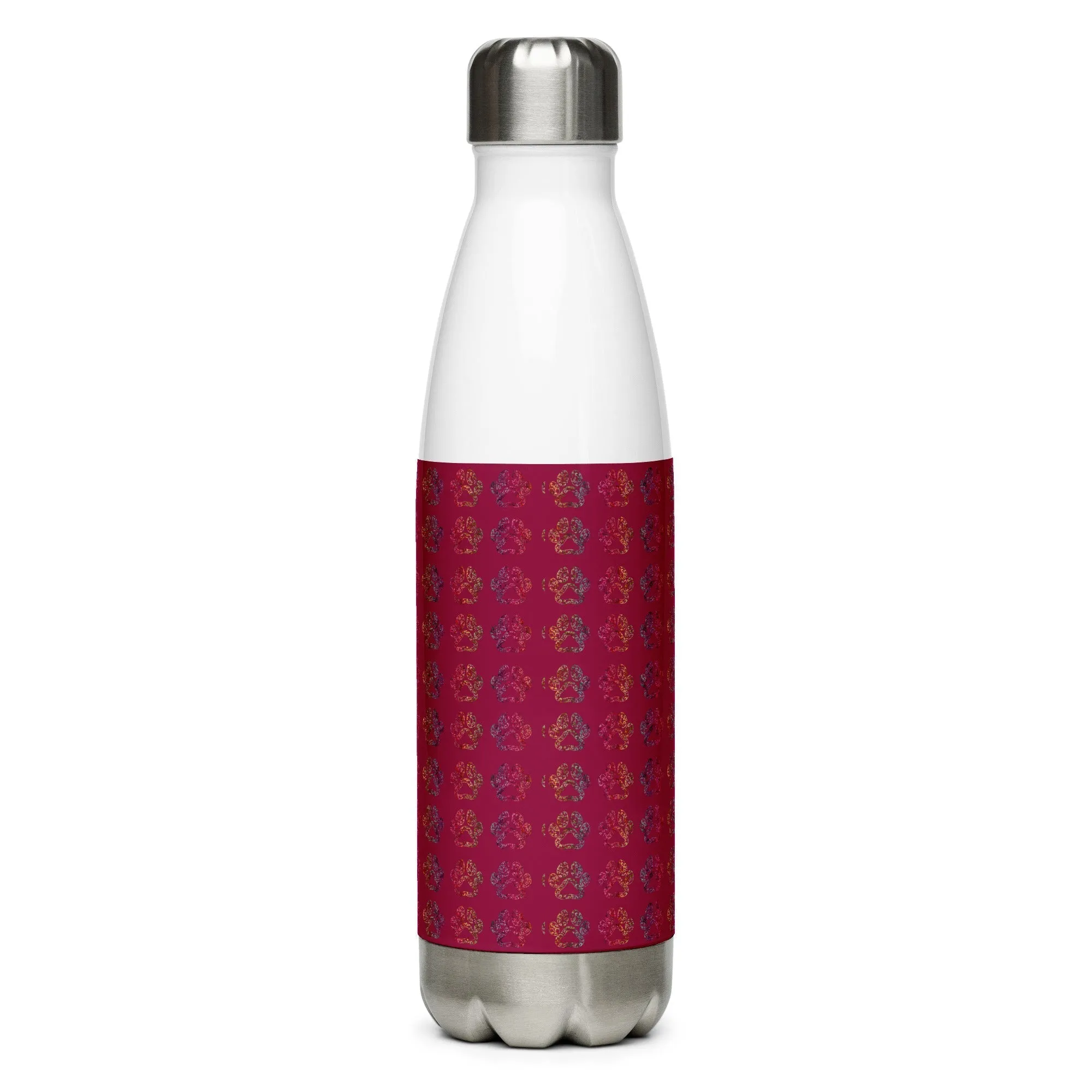 Burgundy Paw Prints Water Bottle