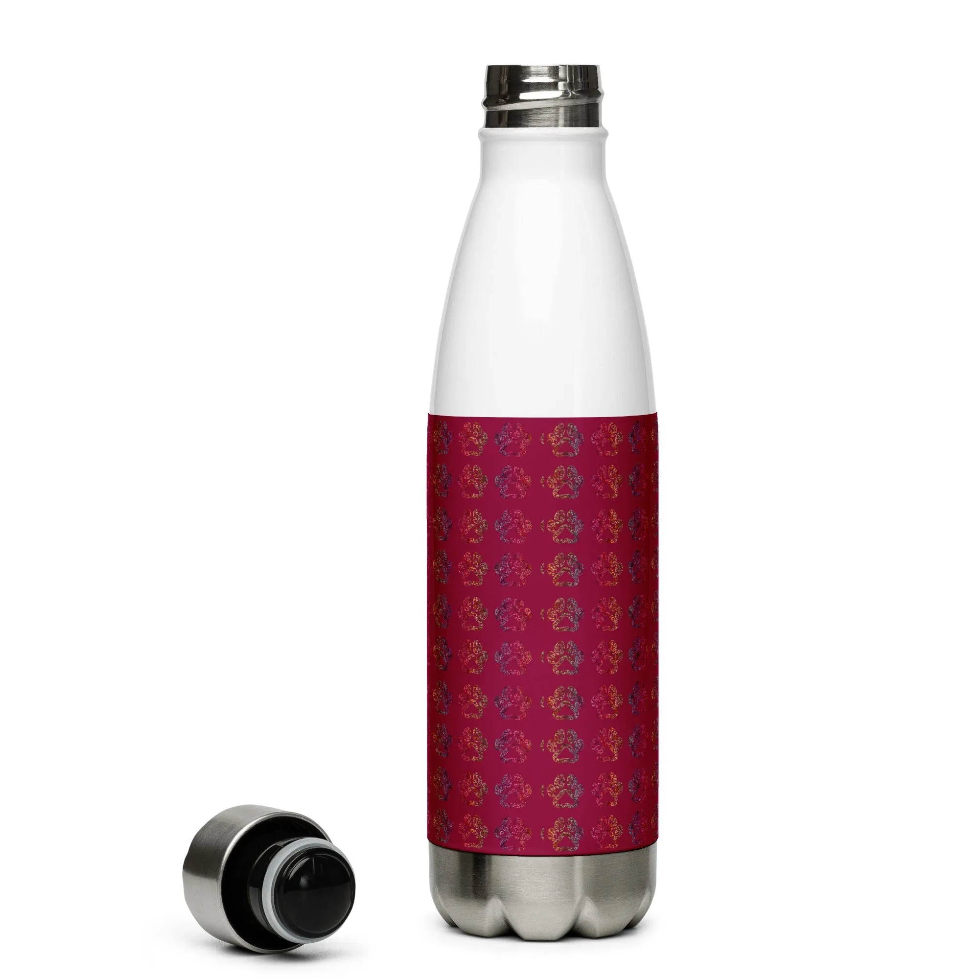 Burgundy Paw Prints Water Bottle