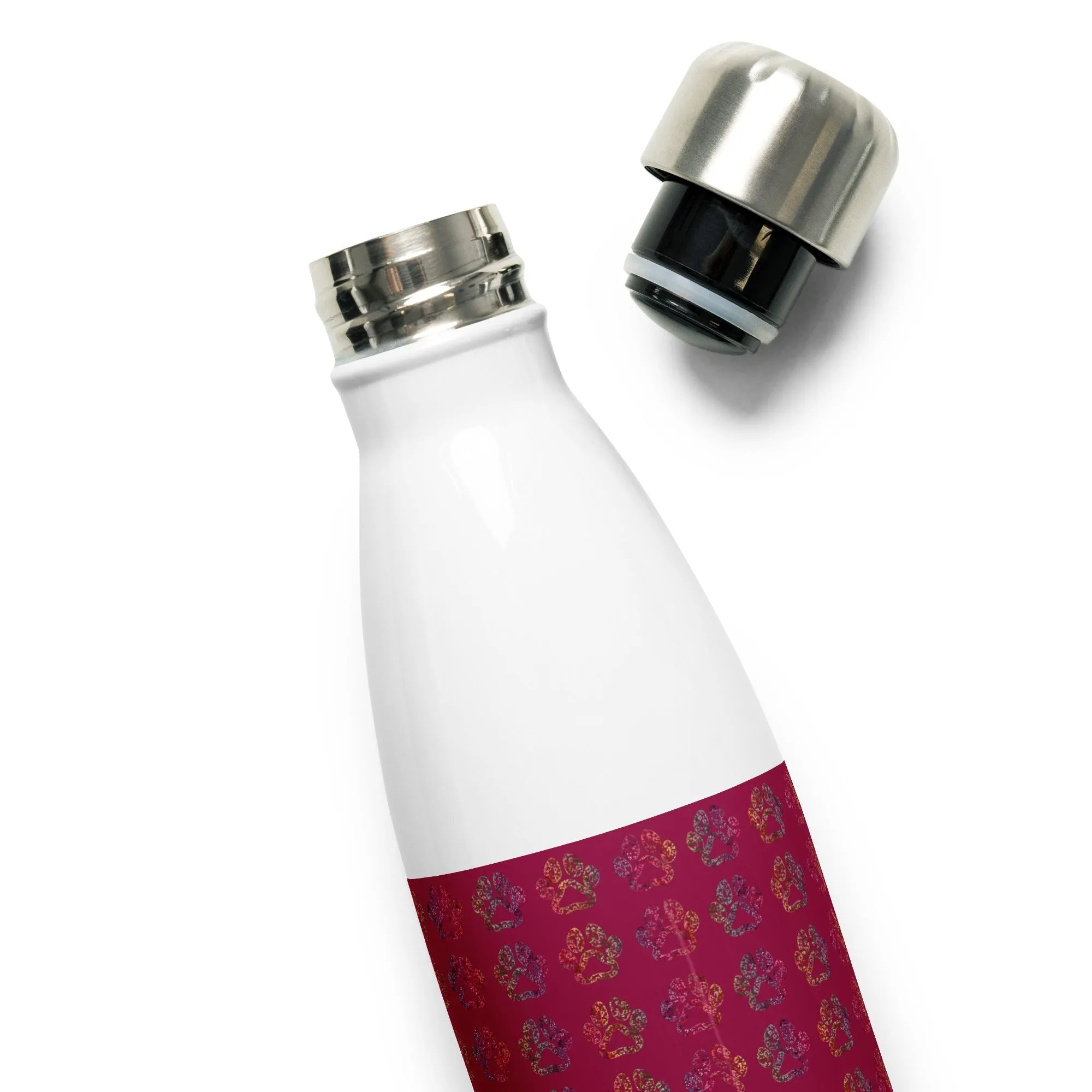 Burgundy Paw Prints Water Bottle