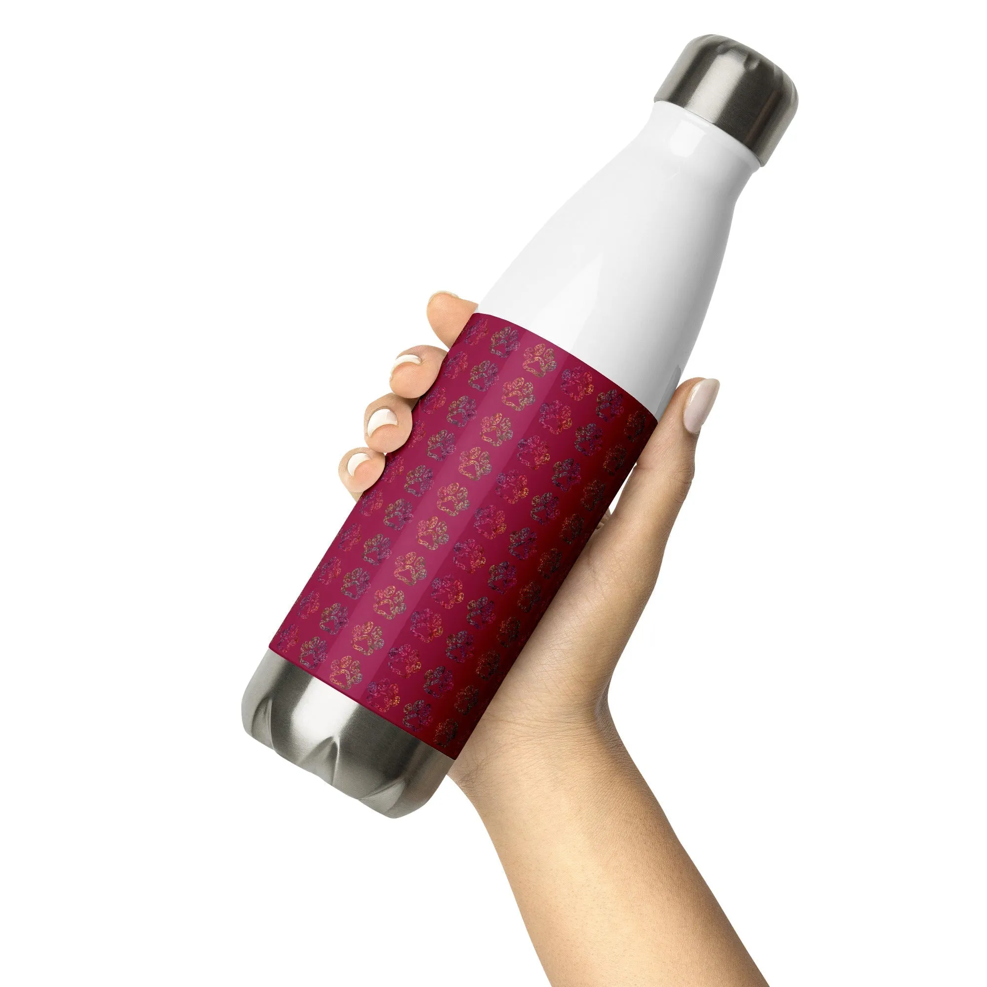 Burgundy Paw Prints Water Bottle