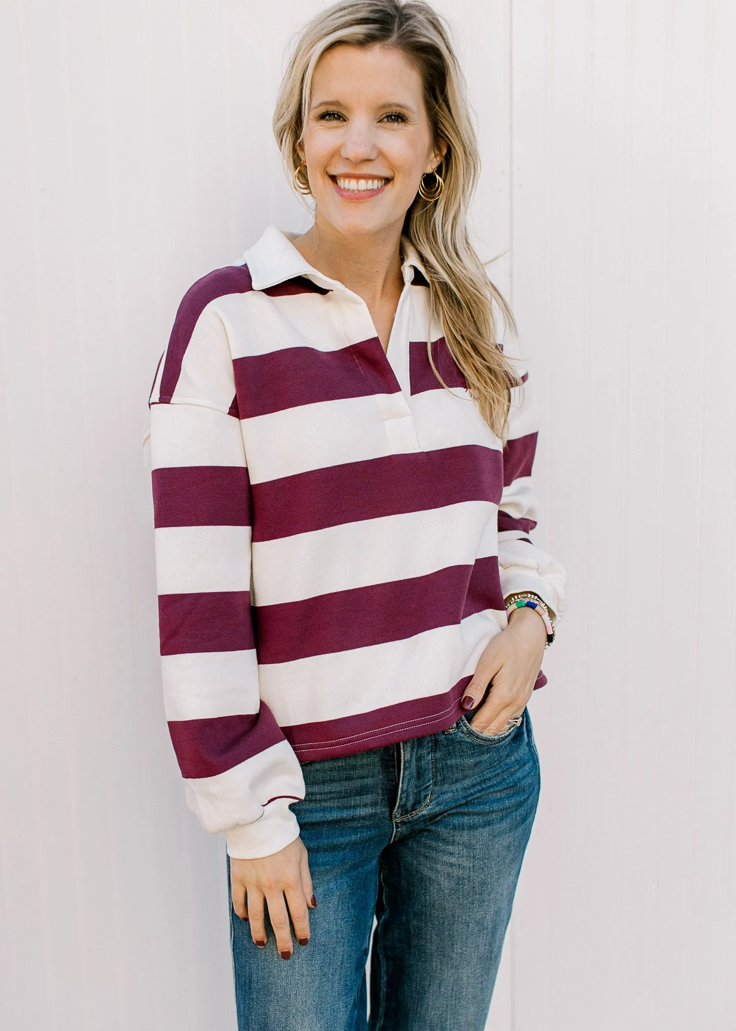 Burgundy Rugby Stripe Top