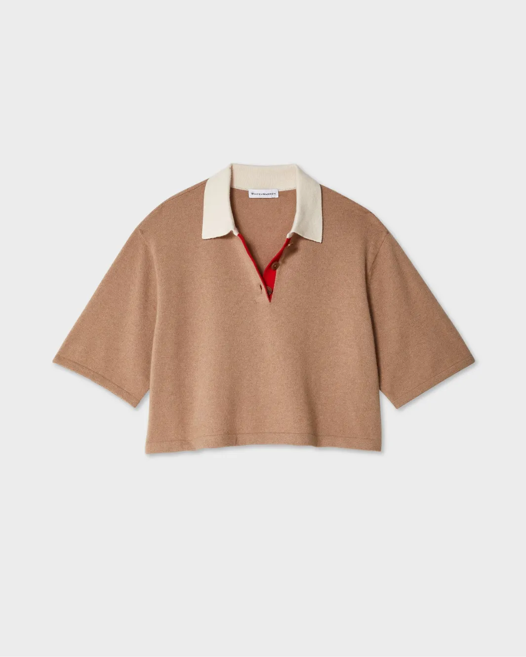 CASHMERE CROPPED POLO IN TRUE CAMEL COMBO