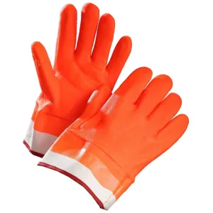 Chemical Resistant Gloves, Orange PVC Coated, Fleece Lined, Safety Cuff