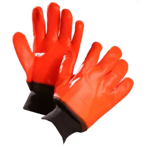 Chemical Resistant Gloves, Orange PVC Coated, Knit Wrist