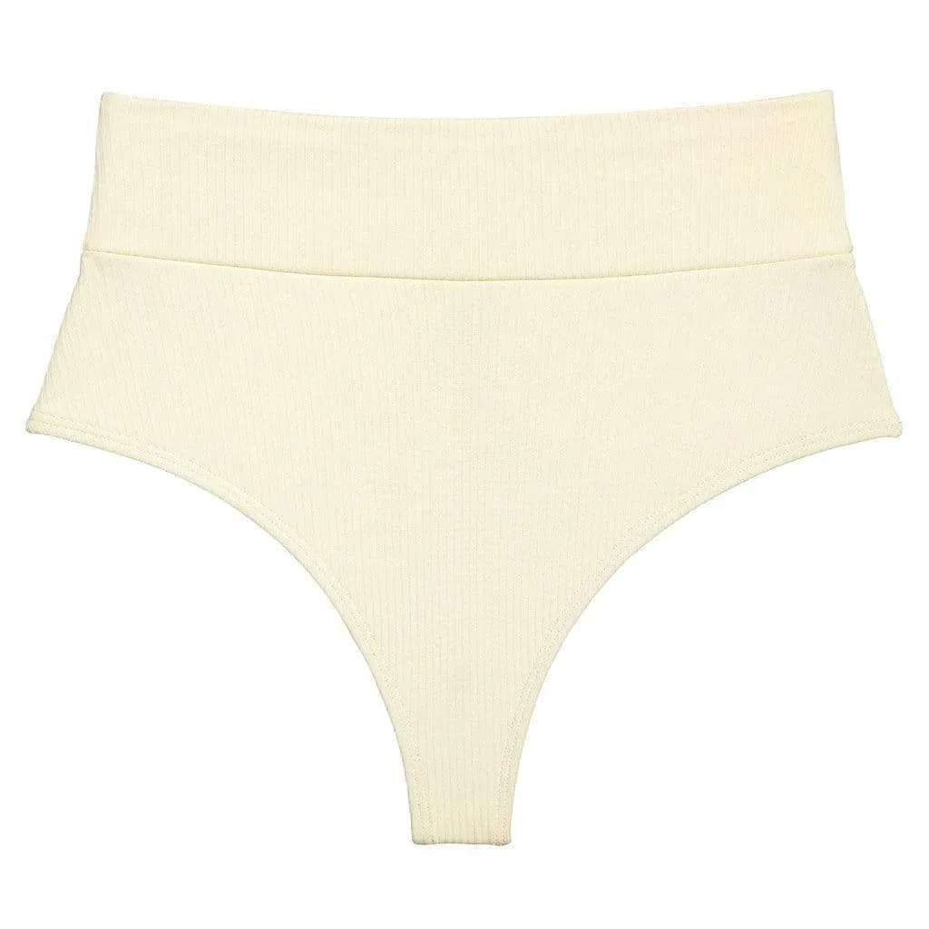 Cream Rib Added Coverage High Rise Bikini Bottom