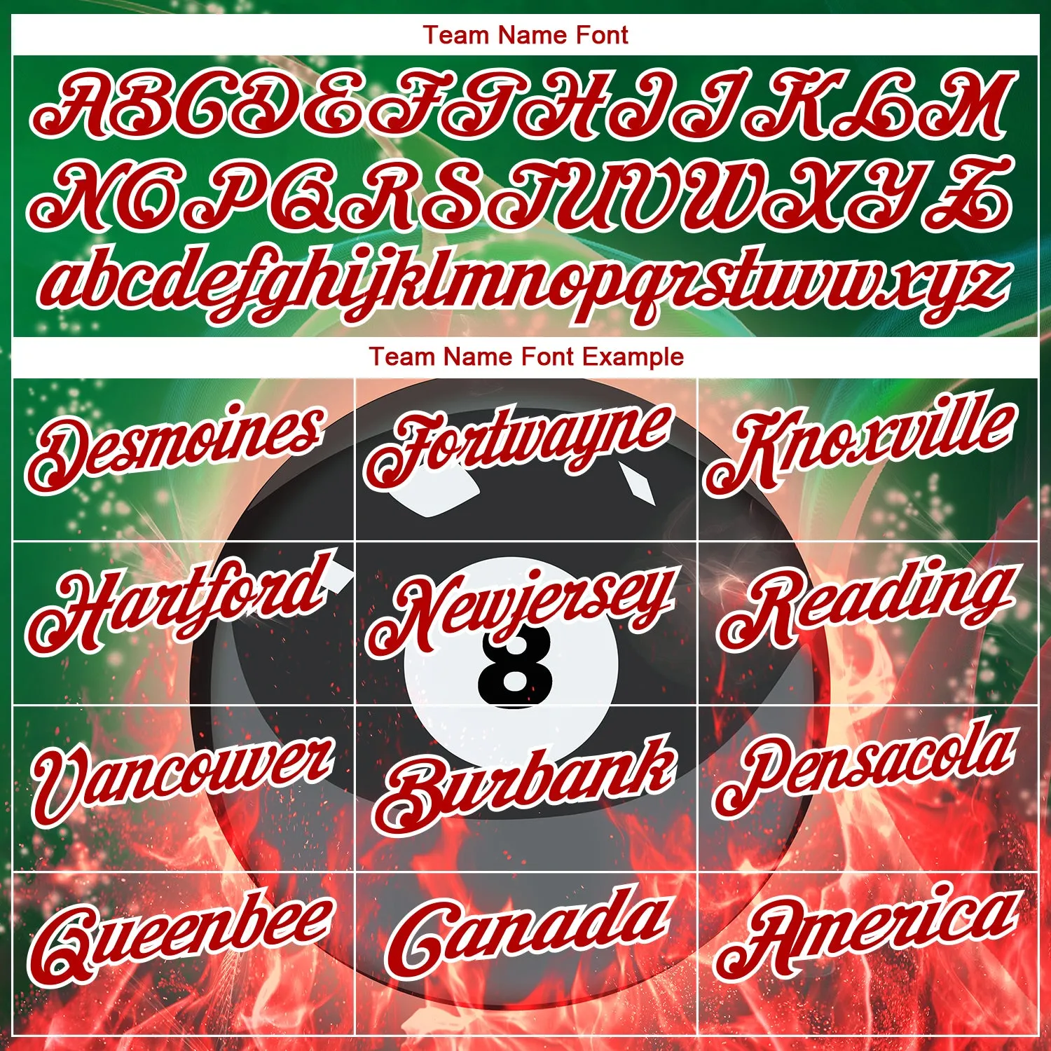 Custom Green Red-White 3D Pattern Design Flame Billiards 8 Ball Performance Polo Shirt