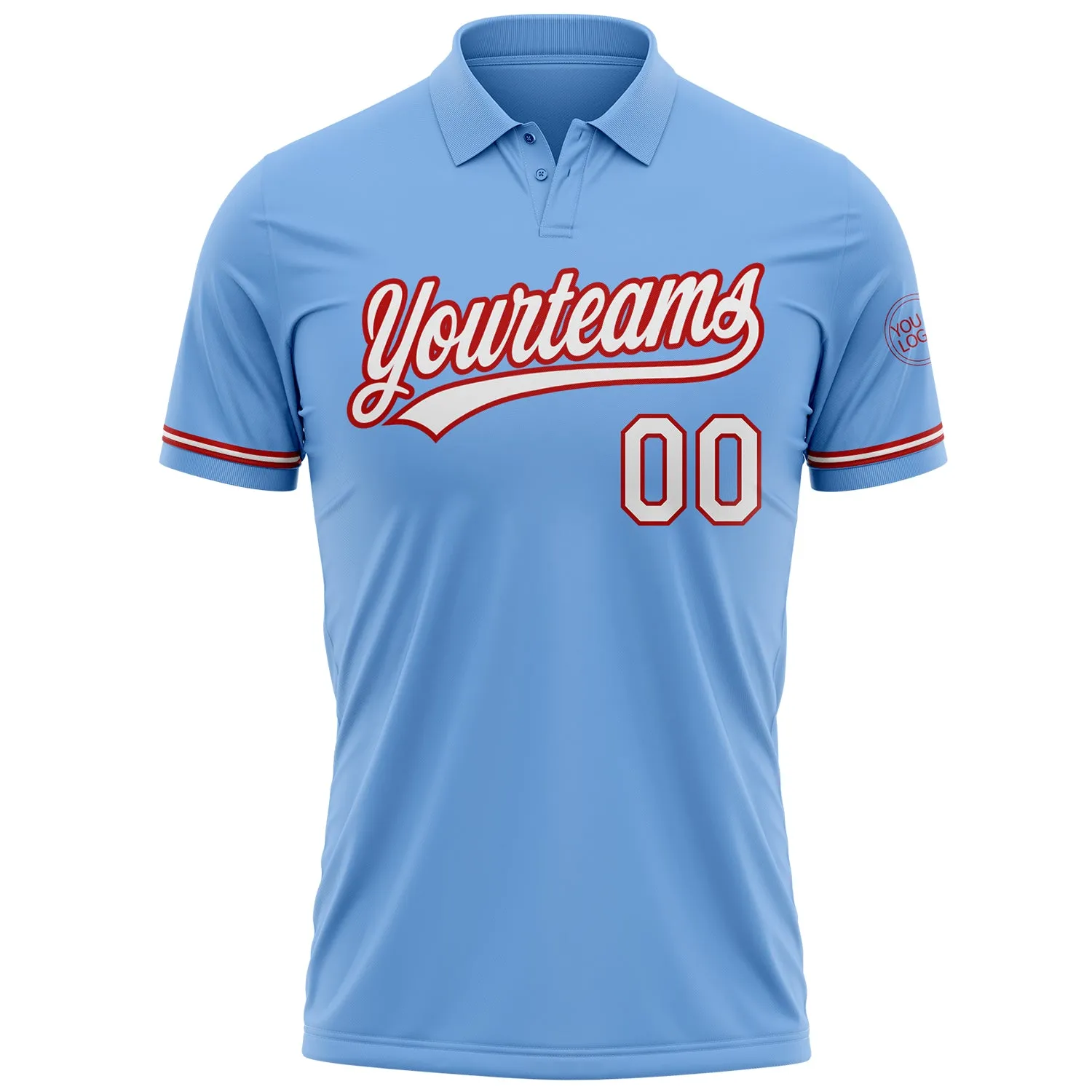 Custom Light Blue White-Red Performance Vapor Golf Polo Shirt