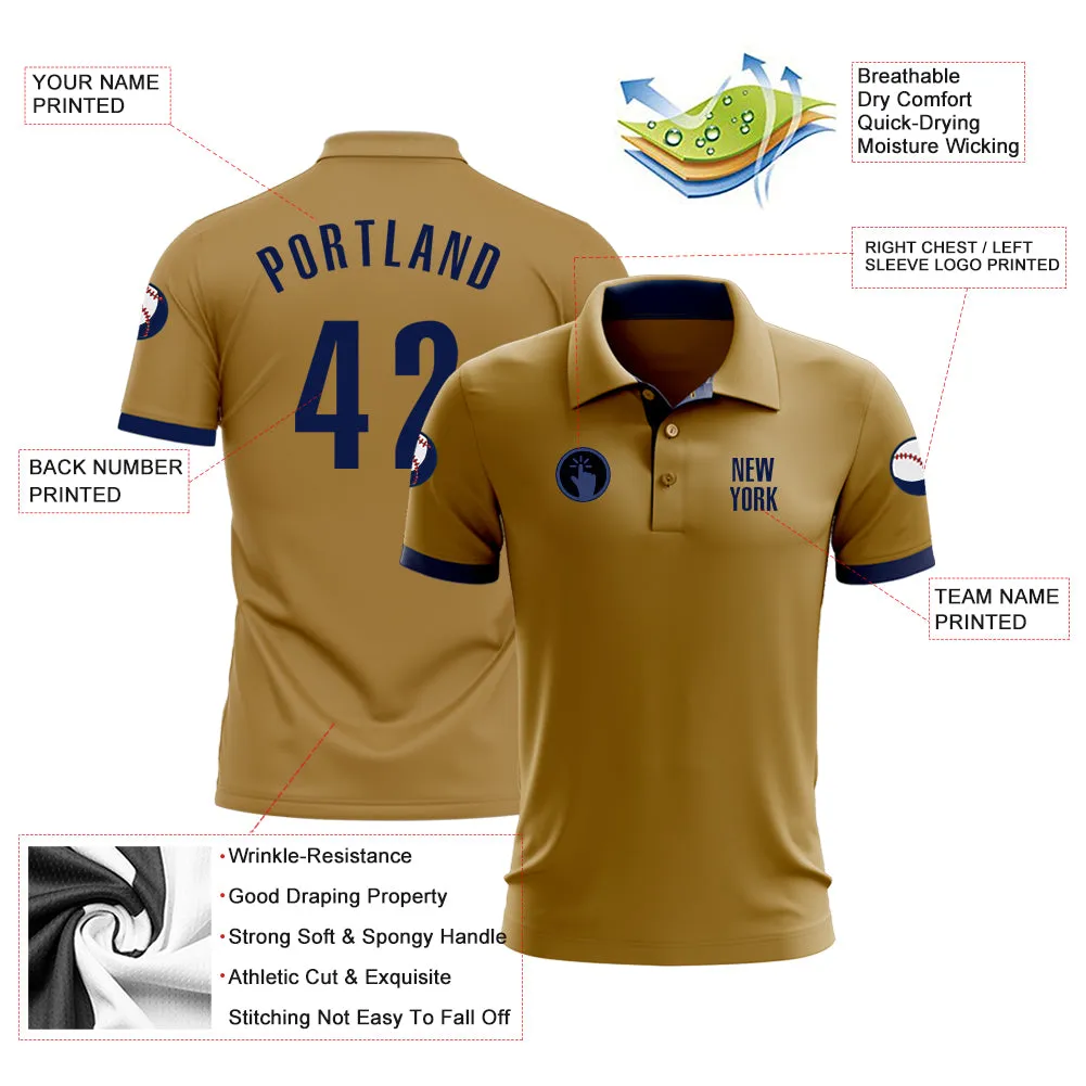 Custom Old Gold Navy Performance Golf Polo Shirt