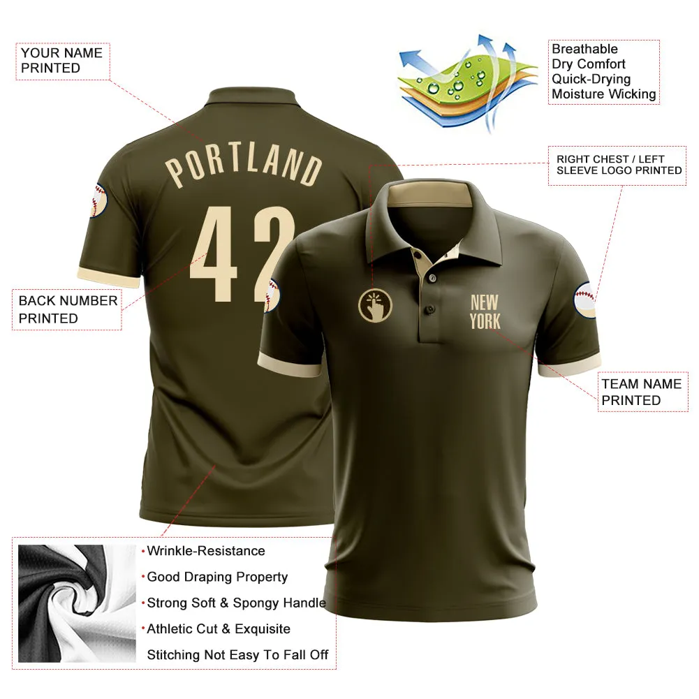Custom Olive Cream Performance Salute To Service Golf Polo Shirt