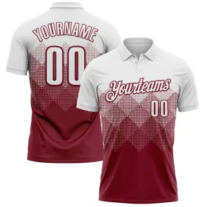 Custom White Crimson 3D Pattern Design Gradient Square Shape Performance Polo Shirt