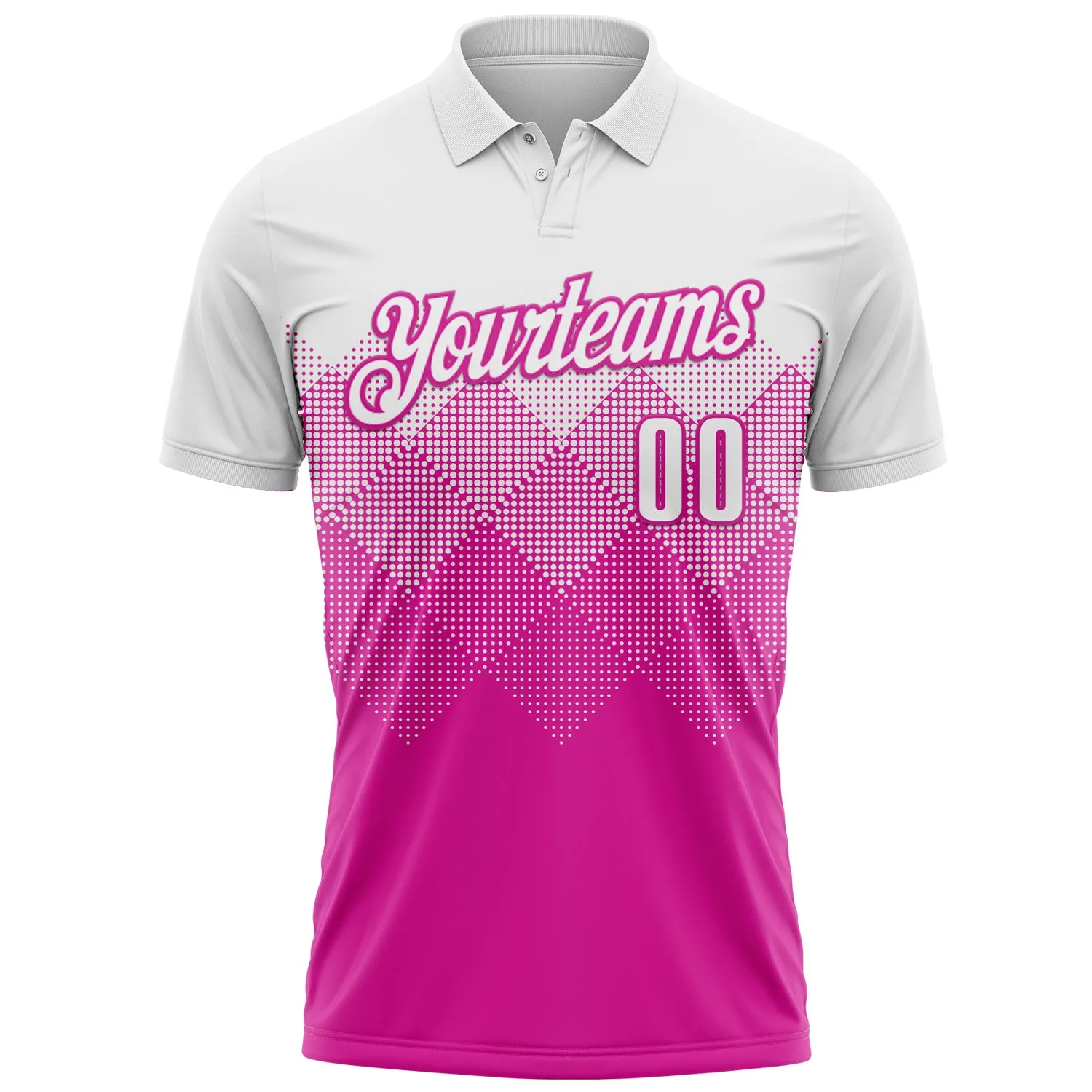 Custom White Deep Pink 3D Pattern Design Gradient Square Shape Performance Polo Shirt
