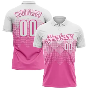 Custom White Pink 3D Pattern Design Gradient Square Shape Performance Polo Shirt