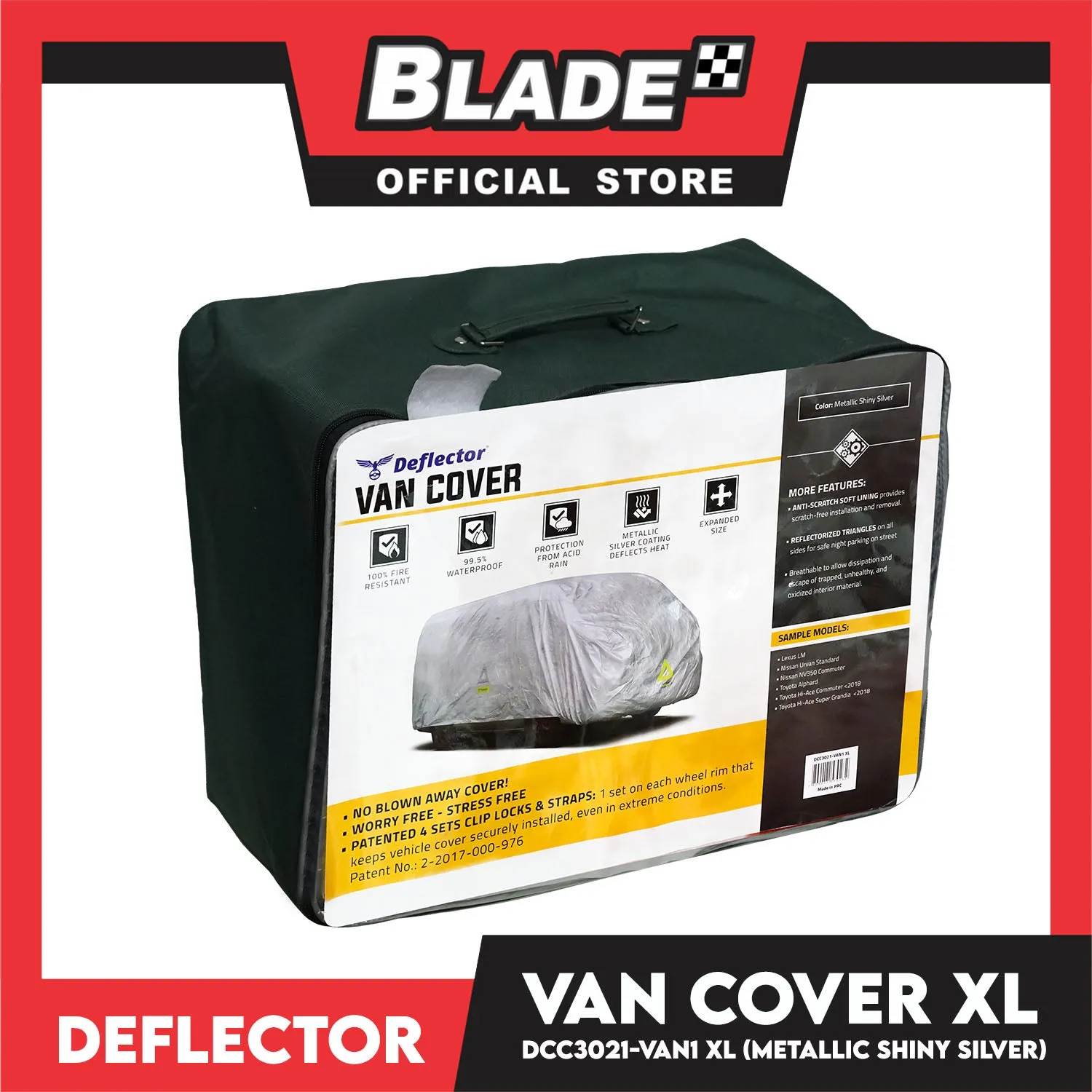 Deflector Water Resistant Car Van Cover DCC30201-VAN1 XL (Metallic Shiny Silver) 4 Sets Clip Locks And Straps, Breathable Car Cover