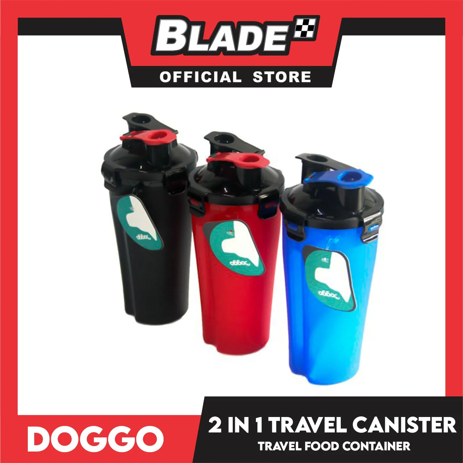 Doggo 2 in 1 Travel Canister, Durable Hard Plastic (Red)