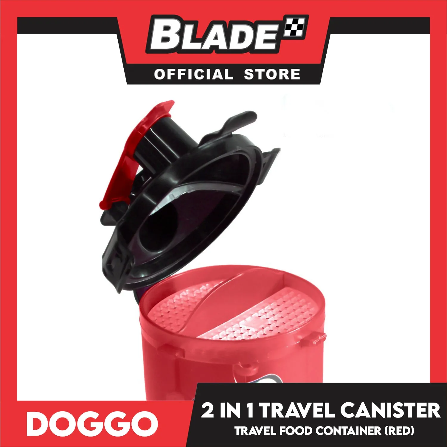Doggo 2 in 1 Travel Canister, Durable Hard Plastic (Red)