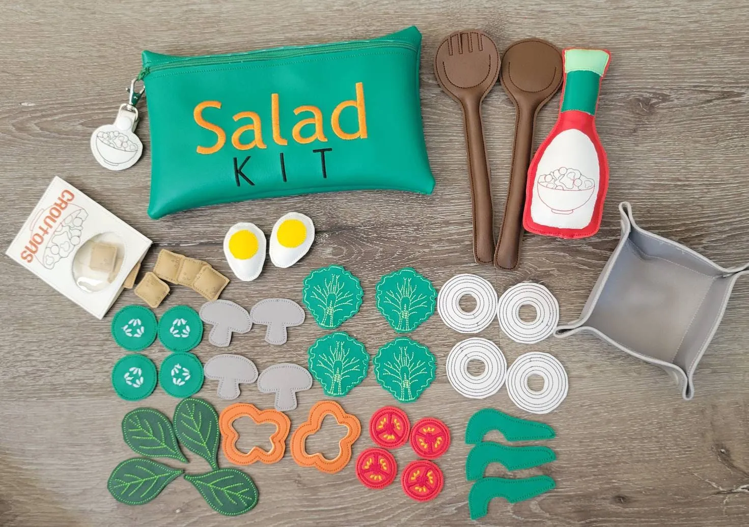 Felt Food Salad - Marine Vinyl Play Food -  pretend play - build your own salad - play kitchen - realistic toy Food - gift for teachers