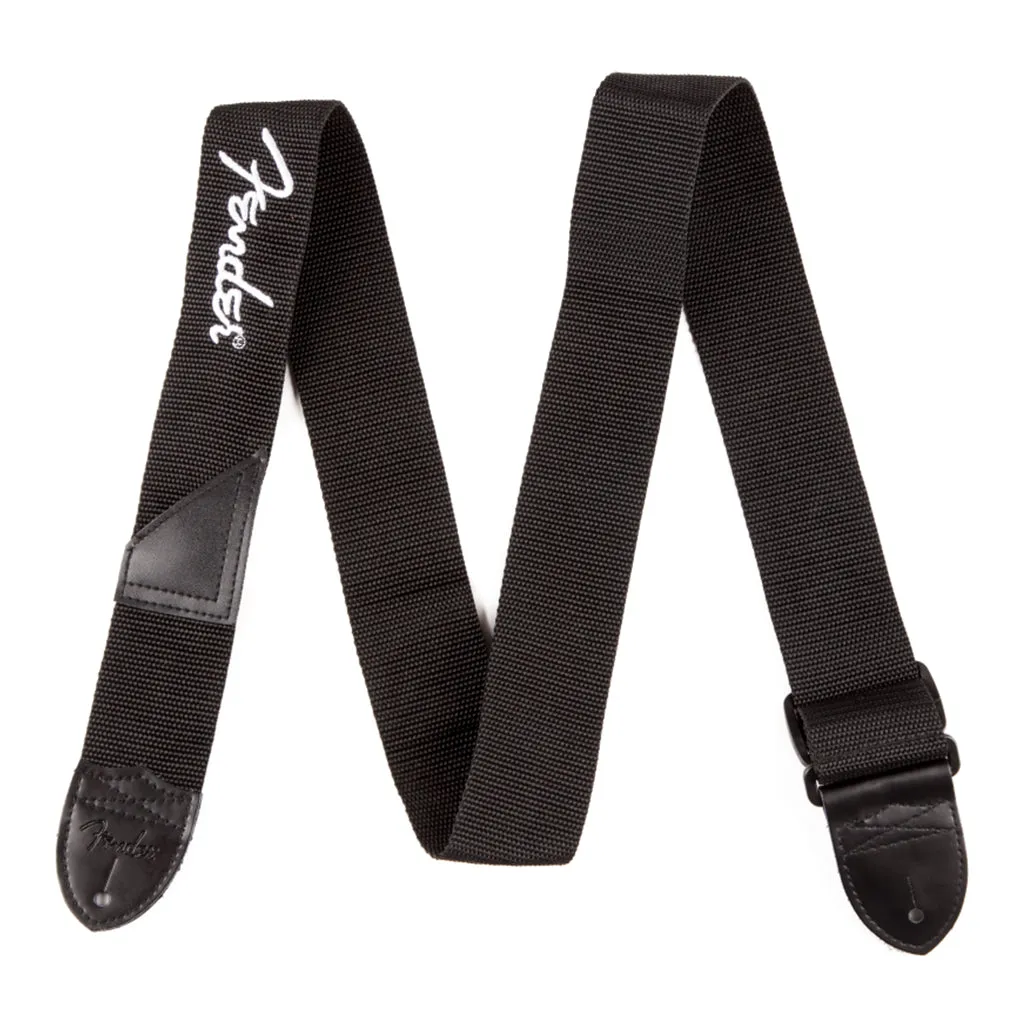 Fender Fender® Logo Strap, Black/White Logo, 2"