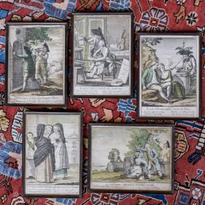 Five 18th Century Italian Proverb Mezzotint Prints