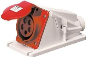 Gewiss GW62493 Low Voltage Screw Wiring 90 Degree Angled Surface-Mounting Socket-Outlet, IP44, 6 Reference, 3P N E Pole, 380V-415V, 32 A, 50 Hz/60 Hz, Red