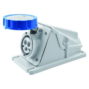 Gewiss GW62499 Low Voltage Screw Wiring 90 Degree Angled Surface-Mounting Socket-Outlet, IP67, 2P E Pole, 200V-250V, 16 A, 50 Hz/60 Hz, Blue