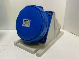 Gewiss GW63522 Low Voltage Screw Wiring 90 Degree Angled Surface-Mounting Socket-Outlet for High Current, IP67, 6 Reference, 2P E Pole, 200V-250V, 63 A, 50 Hz/60 Hz, Blue