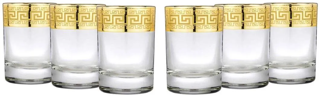 Gold Rimmed Shot Glasses Greek Key Set 6-pc, Shot Glasses 2.5 Oz (Antique Greek)